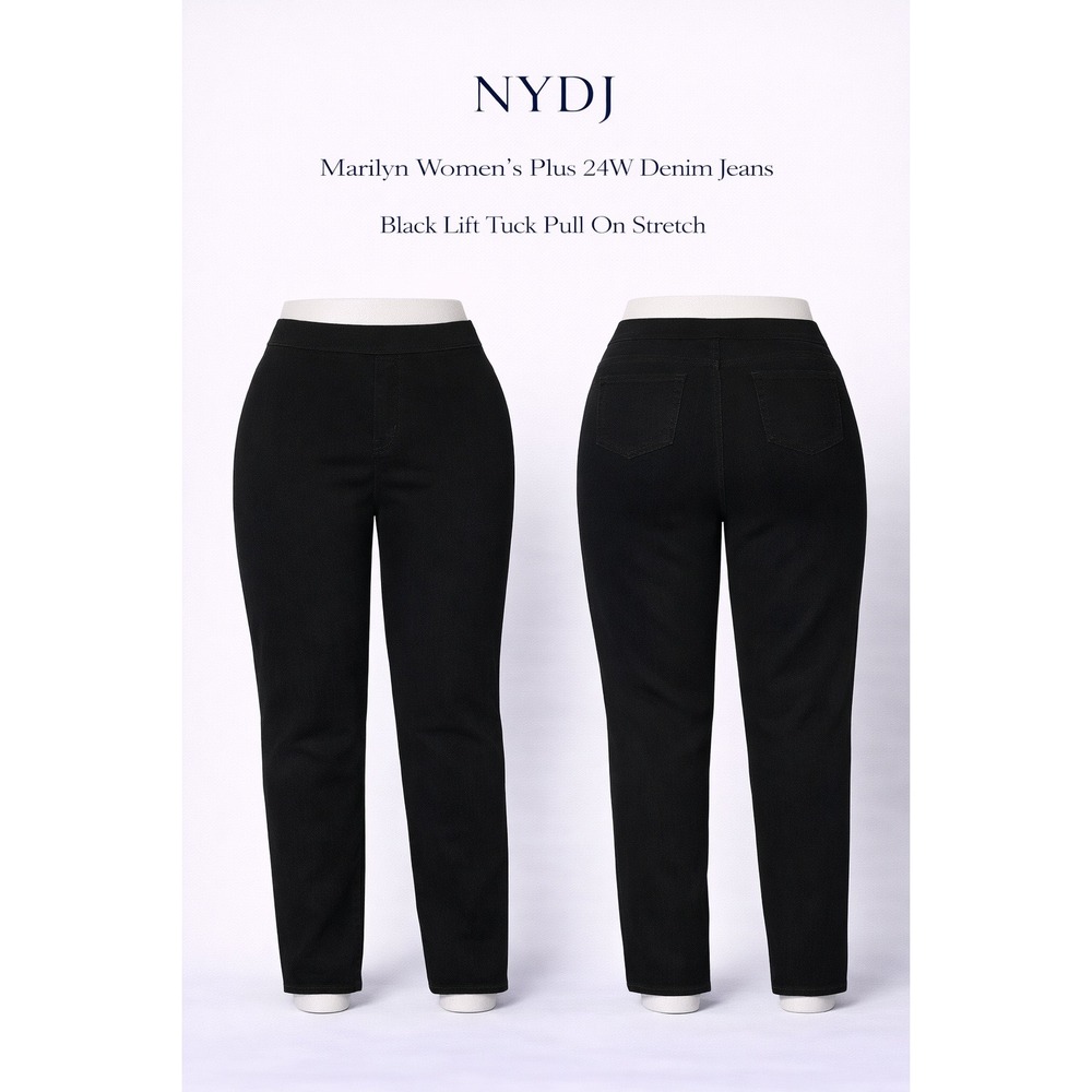 NYDJ Marilyn Womens Plus 24W Denim Jeans Black Lift Tuck Pull On Stretch NWT‎